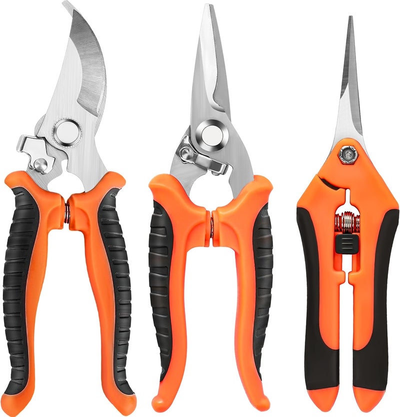 EWPJDK 3 Pack Garden Pruning Shears, Stainless Steel Shears, Gardening Shears, Scissors, Garden Clippers, Pruning Snips, Pruning Shears for Gardening Tools(Orange) - Image 1